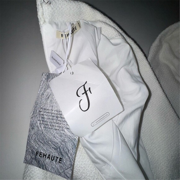 FEHAUTE Jumpsuit Womens Size 4 White Tweed Wide-Leg Pockets Quiet Luxury - Picture 7 of 16